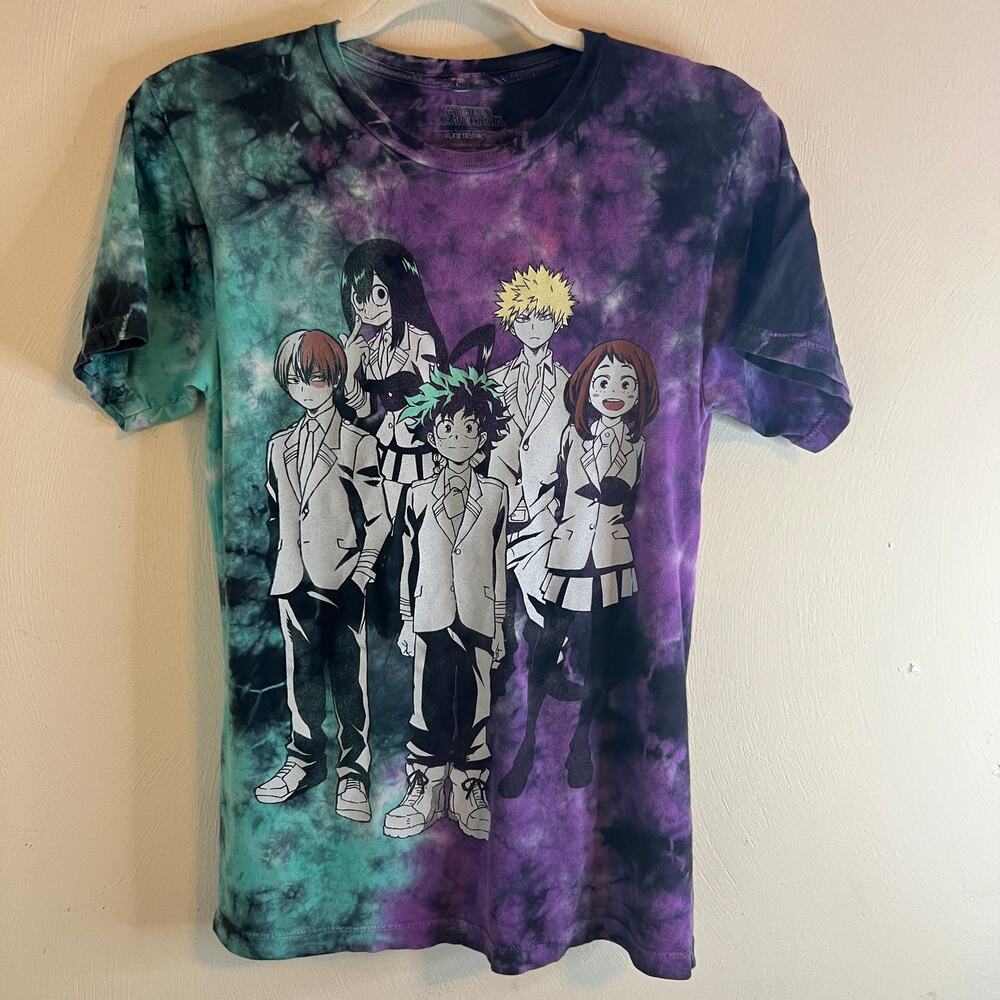 My Hero Academia Tie Dye Graphic T Shirt Size XS Front Back Print Blue Purple